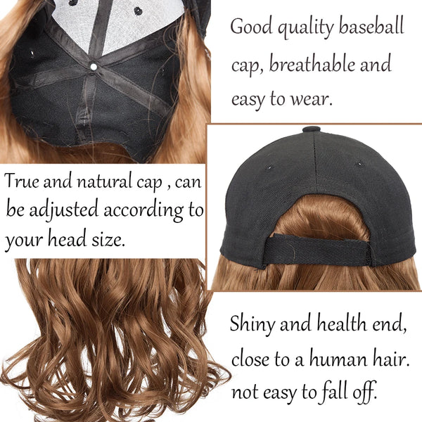 BENEHAIR Synthetic Baseball Cap With Hair Long Wavy Fake Hair Hat Wig Hair Extensions Hat With Hair Natural Hairpiece for Women