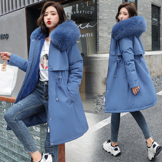 Buy haze-blue 2022 New Cotton Thicken Warm Winter Jacket Coat Women Casual Parka Winter Clothes Fur Lining Hooded Parka Mujer Coats Clothes