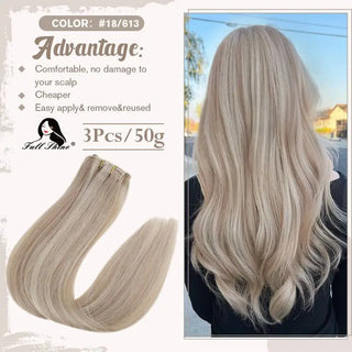 Buy 18p613-3pcs Full Shine Clip in Hair Extensions Human Hair 3Pcs Remy Hair 50g Human Hair Clip in Extentions Balayage Human Hair Extensions