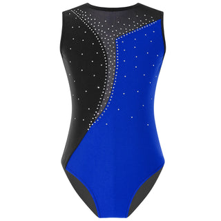 Buy royal-blue-a Kids Girls Shiny Rhinestone Gymnatics Ballet Leotards Dance Costume Figure Skating Costume Sleeveless Round Neckline Dancewear