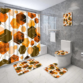 Buy b3 Geometric Golden Crackle Marble Shower Curtain Set Washable Bath Non-Slip Mat Rugs Carpet Toilet Seat Cover Modern Home Decor