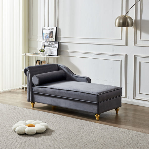 Modern Upholstery Chaise Lounge Chair With Storage Velvet (Grey)