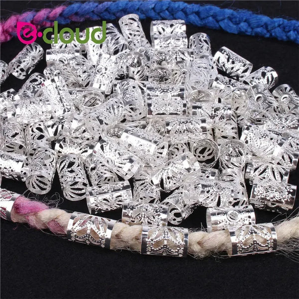 100Pcs/Pack Hair Jewelry Rings for Braids Aluminum Dreadlocks Beads Metal Cuffs, Golden and Silver Decorations Hair Clips