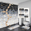 Geometric Golden Crackle Marble Shower Curtain Set Washable Bath Non-Slip Mat Rugs Carpet Toilet Seat Cover Modern Home Decor