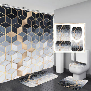 Buy a4 Geometric Golden Crackle Marble Shower Curtain Set Washable Bath Non-Slip Mat Rugs Carpet Toilet Seat Cover Modern Home Decor