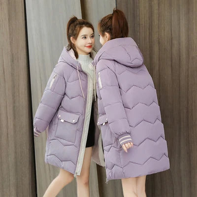 2024 Winter Women Jacket Coats Long Parkas Female Down Cotton Hooded Overcoat Thick Warm Jackets Windproof Casual Student Coat