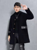 Latest Design  Woolen Coats Men Winter  Men's Leather Fur Long Coat