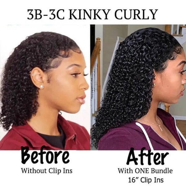 3B 3C Kinky Curly Hair Clip in Human Hair Extensions Mongolian Hair Bundle Hair Clips in for Women Ponytail 3c 4a Ever Beauty