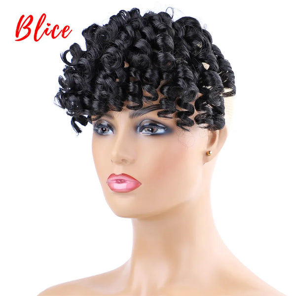 Blice Fake Curly Fringe Two-Clips in Bang Synthetic Hair Extensions With 100% Kanekalon Hairpieces for Women