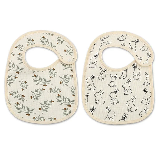 2Pcs/Set Printed Carton Baby Bib Waterproof Newborn Feeding Aprons Adjustable Toddler Bibs Burp Cloth Cotton Kids Saliva Towels