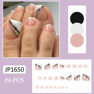 Buy 27 False Toe Nails New Summer Simple French Fake Toenails Wearable Removable Press on Toe Nail 24pcs Fake Toenails for Girls Women