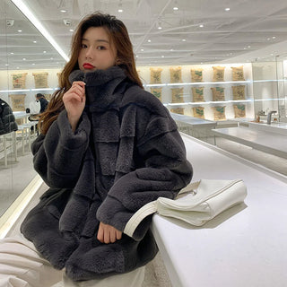 Buy grey-fur-coat Faux Fur Coat for Women,Long Sleeve,Plush Jacket for Ladies,Korean Fashion,Artificial Mink, Fluffy Zipper Overcoats,Winter 2024