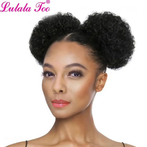 6inch Short Afro Puff Drawstring Ponytail Human Hair Curly Clip in Extensions Hair Bun Chignon Hairpiece Can Buy 2Pcs