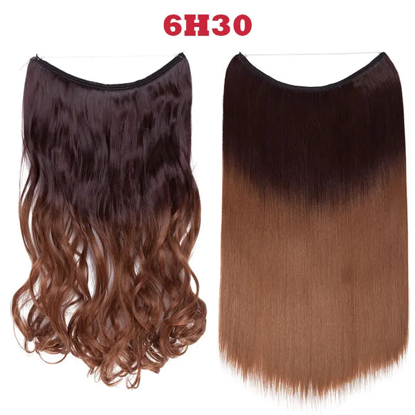 HAIRRO 20 Inches Wave Hair Extensions No Clip in Ombre Blonde Black Hair Synthetic Natural Hidden Secret False Hair Piece