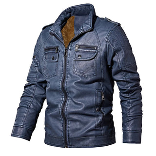 Buy cow-blue Men&#39;s Leather Jackets Winter Fleece Casual Motorcycle Jacket Biker Leather Coats European Windbreaker Genuine Leather Jacket