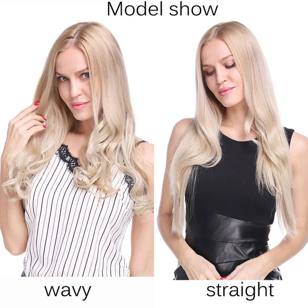 HAIRRO 20 Inches Wave Hair Extensions No Clip in Ombre Blonde Black Hair Synthetic Natural Hidden Secret False Hair Piece