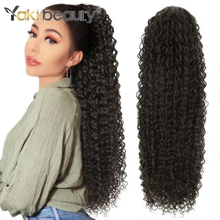 Buy jc-2-dark-brown Long Kinky Curly Ponytail Synthetic Drawstring Ponytail 24/30/32Inch Chip-In Hair Extension Organic Clip-In Overhead Ponytail