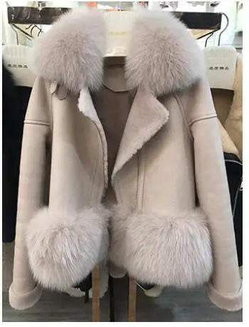 2019 Luxury Women's Real Fur Coat Thick Lamb Wool Fur Jacket Long Sheep Shearling Female Jackets Winter With Fox Coats