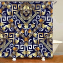 3D Luxury Black Gold Greek Key Meander Baroque Bathroom Curtains Shower Curtain Set for Bathroom Modern Geometric Bath Rug Decor