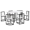 Modern 7-Piece Dining Table Set With Faux Marble Compact 55Inch Kitchen Table Set for 6, Black+White