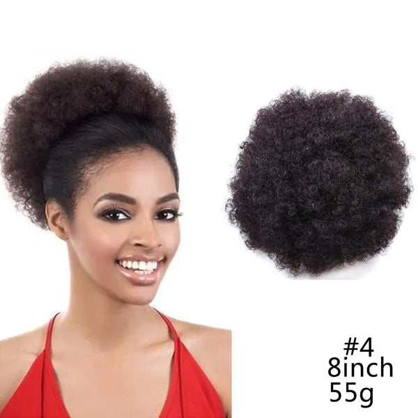 8inch Afro Puff Synthetic Hair Bun Chignon Hairpiece for Women Wig Drawstring Ponytail Kinky Curly Clip in Extensions Pony Tail