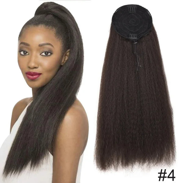 22inch Drawstring Ponytail Synthetic Long Afro Kinky Straight Fake Ponytail Wig Hairpiece for Women Clip in Hair Extension