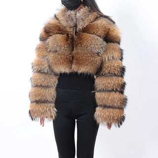 Buy natural-raccoon MAOMAOKONG 2023 Trend New Real Fur Coat Natural Fox Fur Women&#39;s Winter Coats Short Jackets Female Clothing Vests Fashion