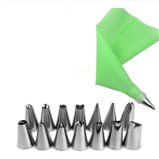 Buy light-green 16pc/Set DIY Kitchen Baking Cake Decorating Tool Silicone Icing Piping Cream Pastry Bag Stainless Steel Nozzle Converter Tools