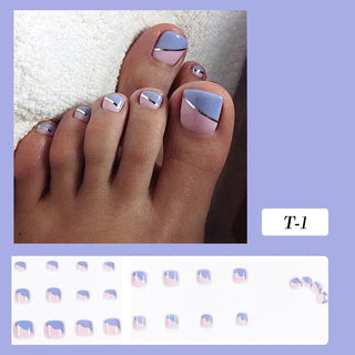 Buy 1 False Toe Nails New Summer Simple French Fake Toenails Wearable Removable Press on Toe Nail 24pcs Fake Toenails for Girls Women