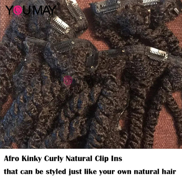 4B 4C Afro Kinky Curly Clip in Human Hair Extensions 100% Mongolian Virgin Hair Human Natural Black Clip Ins Afro Bundle YouMay