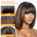 Brown Highlight Put on and Go Straight Short Bob Wigs With Bangs