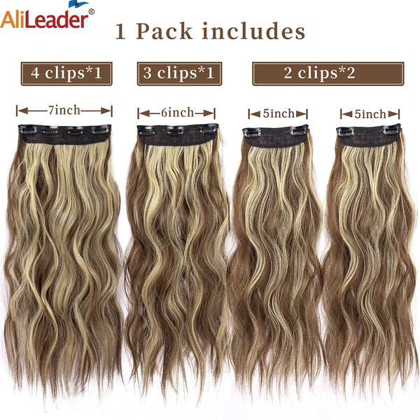 4Pcs/Set 20Inch Synthetic Hair Clip in Long Wavy Thick Hairpieces