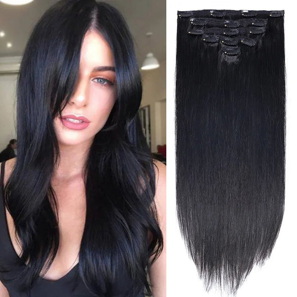 BHF Clip in Human Hair Extensions Remy Natural Hair Clip in Extensions Highlighted Golden Blonde Straight Human Hair Extensions