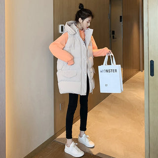 Buy beige 2022 Winter Cotton Down Vest Women Loose Waistcoat Warm Jacket Cotton Padded Jacket Sleeveless Female Winter Parkas Coats Bd188