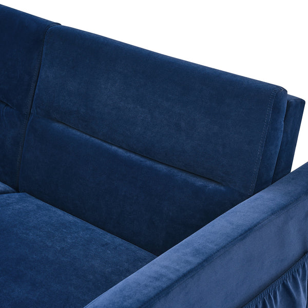 Loveseats Sofa Bed With Pull-Out Bed,Adjsutable Back and Two Arm Pocket,Blue (54.5"x33"x31.5")