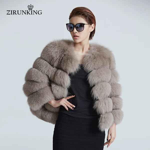 ZIRUNKING Women Warm Real Fox Fur Coat Short Winter Fur Jacket Outerwear Natural Blue Fox Fur Coats Female Fashion Outfit ZC1636