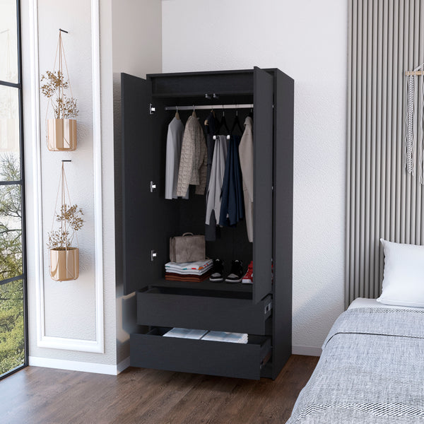 Armoire Closher, Two Drawers -Black