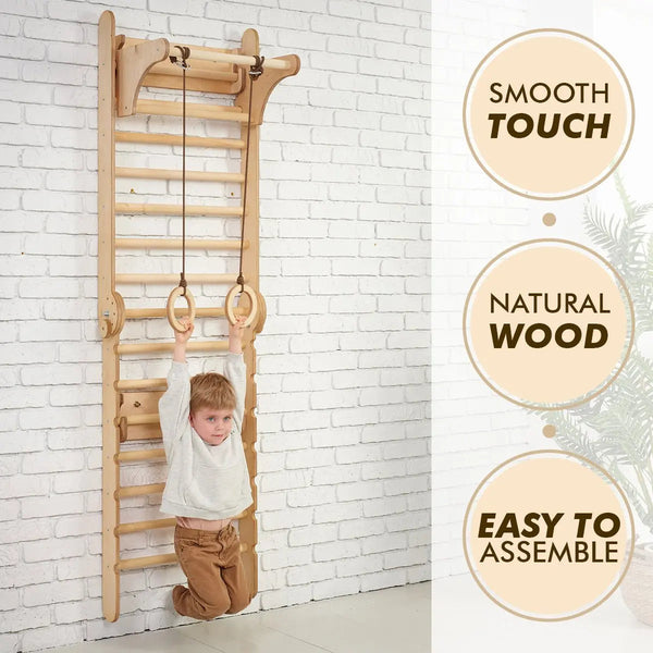 4in1 Climbing Set: Wooden Swedish Wall + Swing Set + Slide Board + Triangle Ladder