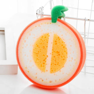 Buy tangerine Cute Sponge Dish Washing Wipe Thickened Scouring Pad Fruit Shape Washcloth Kitchen Pot Brush Dish Sponge Kitchen Cleaning Tools