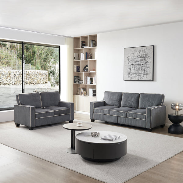 Living Room Sofa Set 2+3 Seat Dark Grey Corduroy