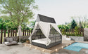 Outdoor Daybed Patio Lounge Bed With Adjustable Backrest Outdoor Double Sun Lounger With Curtains, 4 Pillows for Garden