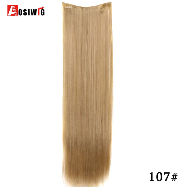 AOSIWIG Long Straight Natural Fake Hairpieces Black Brown Color  High Temperture Synthetic 5 Clip in Hair Extensions for Women