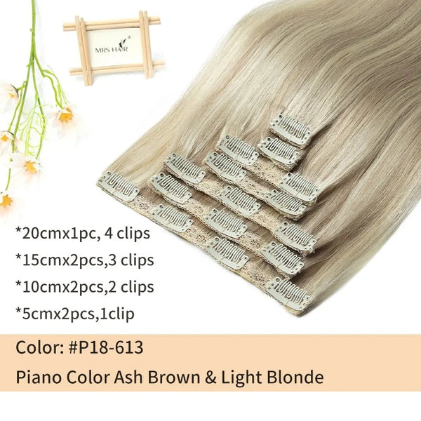 MRSHAIR Clip in Hair Extension Human Hair Real Natural Clip in Hair Extension Double Weft Full Head 7PCS Clip Ins for Add Volume