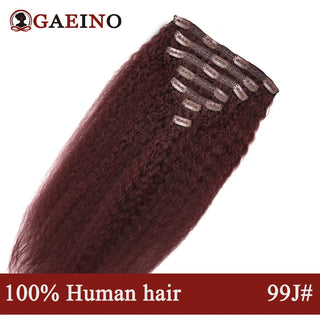 Buy 99j Kinky Straight Clips in Human Hair Extensions Natural Color in 100% Remy Human Hair 7Pcs/Set Full Head for Women 8-28Inch ﻿