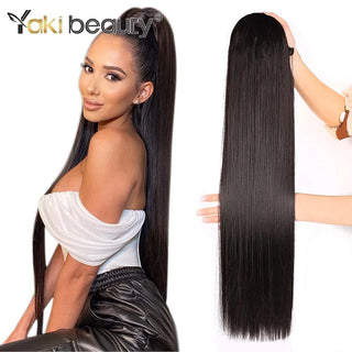 Buy st-light-brown Long Kinky Curly Ponytail Synthetic Drawstring Ponytail 24/30/32Inch Chip-In Hair Extension Organic Clip-In Overhead Ponytail