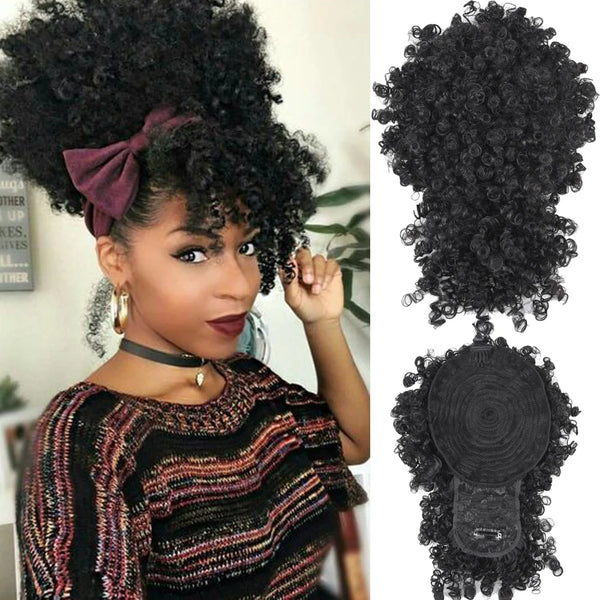 Silike Synthetic Short Afro Puff Hair Bun High Temperature Drawstring Warp Pony Tail Clip in Hair Extension Kinky Curly Hair Bun