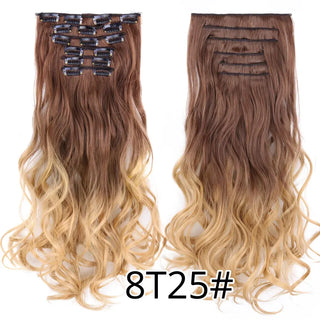 Buy curly-8t25 Leeons 16Clips Long Straight Synthetic Clip on Hair Extensions Cheveux Clip Naturel High Temperature Fiber Black Brown Hairpiece