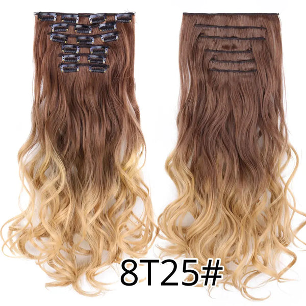 Leeons 16Clips Long Straight Synthetic Clip on Hair Extensions Cheveux Clip Naturel High Temperature Fiber Black Brown Hairpiece