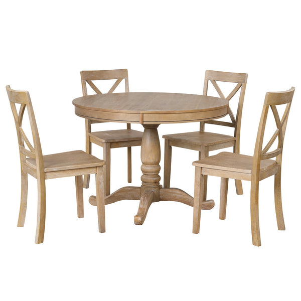 Modern Dining Table Set for 4,Round Table and 4 Kitchen Room Chairs,5 Piece Kitchen Table Set for Dining Room,Dinette,Br