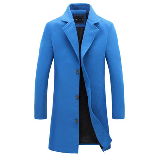 Buy royal-blue Single Breasted Lapel Wool Blend Coat